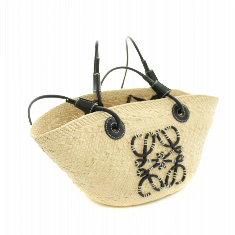 Loewe Tan Shoulder Straw Black Anagram Bag Basket Tan Black